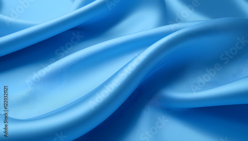 Luxurious Blue Silk Satin Fabric with Smooth Flowing Waves, High-Resolution 4K Close-Up, Perfect for Elegant Backgrounds, Fashion, and Textile Design.