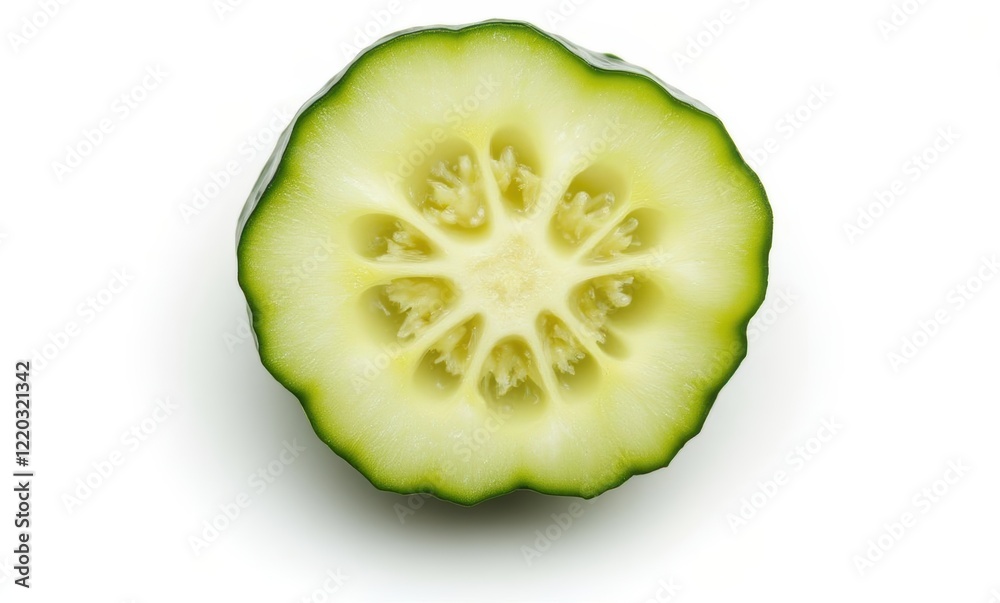 Fresh cucumber slice with vibrant green edges Fresh cucumber slice with vibrant green edges