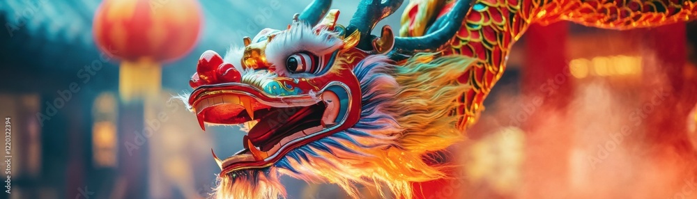 Obraz premium A dragon dance celebrates the Lunar New Year in vibrant detail.