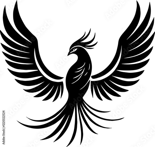 Black and white theme phoenix bird illustration