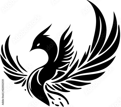 Black and white theme phoenix bird illustration