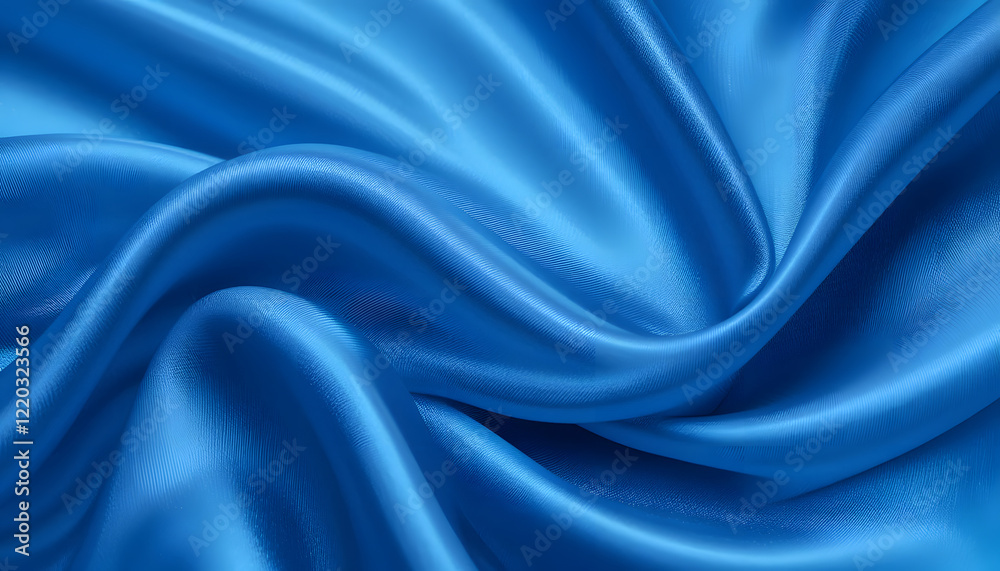 Obraz premium Smooth and Shiny Blue Silk Satin Fabric with Flowing Waves, High-Resolution 4K Close-Up for Luxury Fashion and Elegant Visual Projects.
