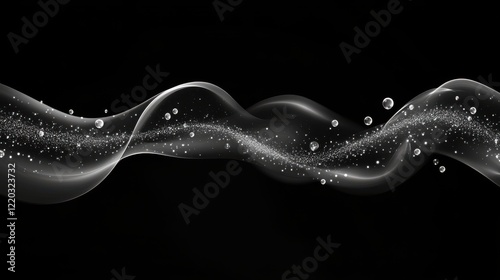 A flowing wave of sparkling particles set against a black background, creating a sense of fluid motion and elegance.