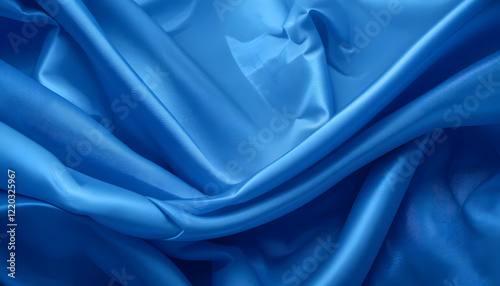 Smooth and Shiny Blue Silk Satin Fabric with Flowing Waves, High-Resolution 4K Close-Up for Luxury Fashion and Elegant Visual Projects.