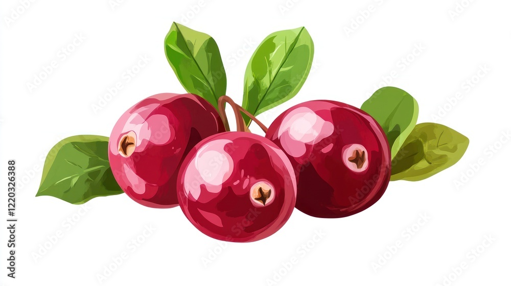 Obraz premium Vibrant Cranberries with Lush Green Leaves: A Delightful Still Life