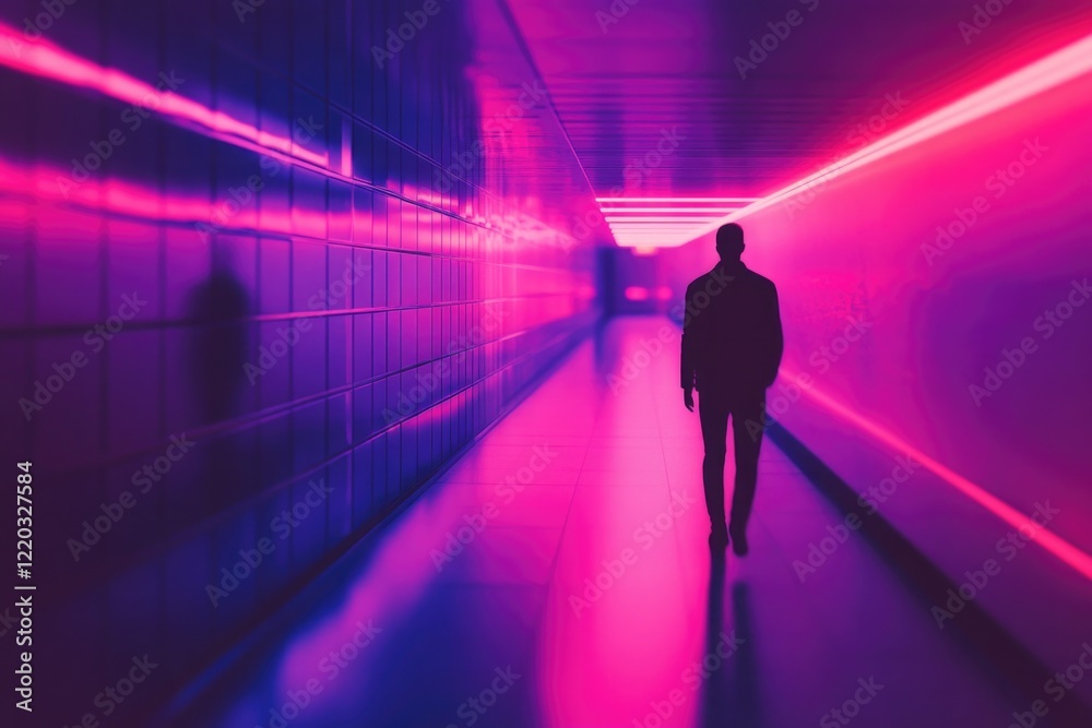 Person walking down long hallway Person walking down long hallway