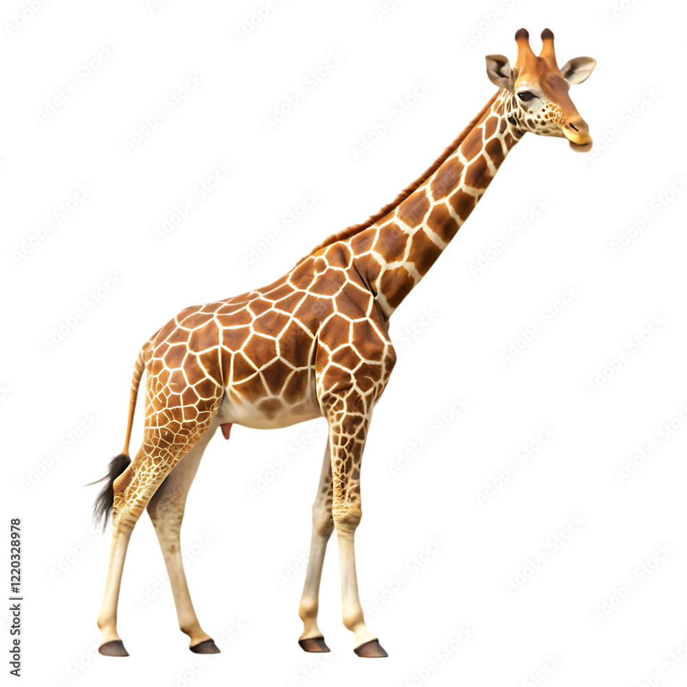 Fototapeta premium Majestic Giraffe Isolated Black Background Wildlife Zoo Tan Long Neck 