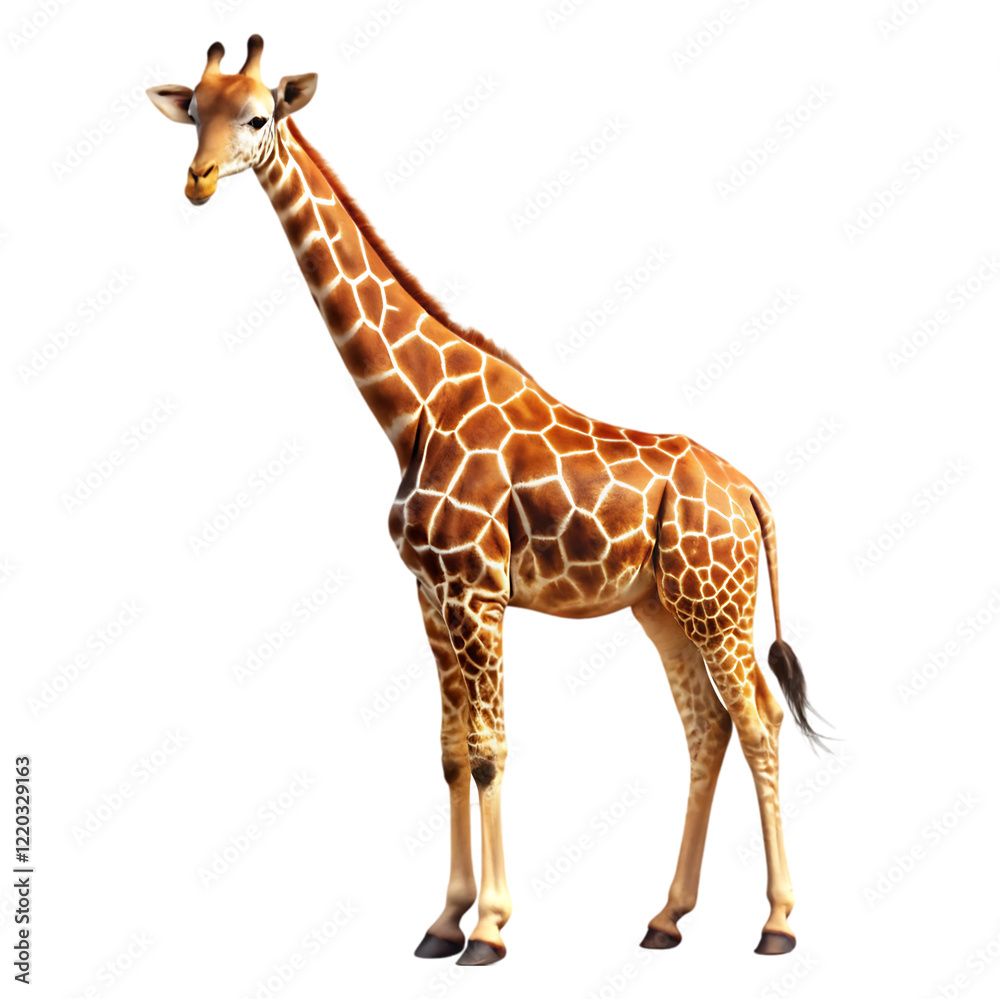 Naklejka premium Majestic Giraffe on Black Background Wildlife Zoo Long Neck Tall Spots