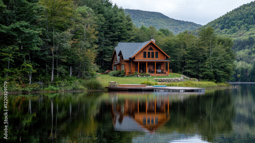 Peaceful Wooden Cabin by Serene Lake with Dock Peaceful Wooden Cabin by Serene Lake with Dock