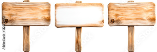 Three rustic wooden signs, blank and ready for your message!