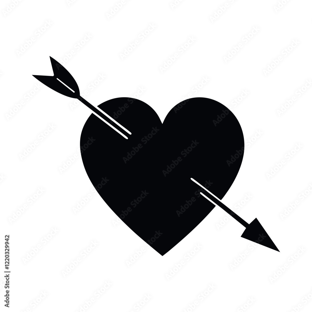 silhouette of Cupid's arrow piercing a heart Icon vector illustration isolated on a white background silhouette of Cupid's arrow piercing a heart Icon vector illustration isolated on a white background