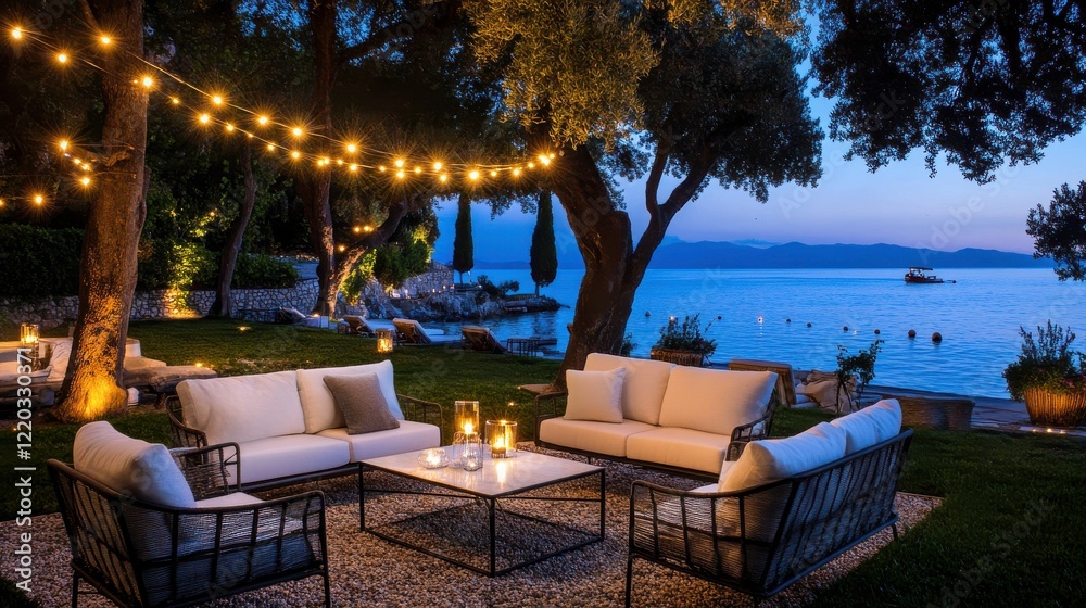 Obraz premium Cozy Seaside Seating Area with Authentic Atmosphere