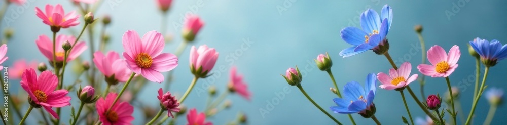 Delicate wildflowers in shades of pink and blue surround a vase, garden flowers, flowers, flowers in vase Delicate wildflowers in shades of pink and blue surround a vase, garden flowers, flowers, flowers in vase