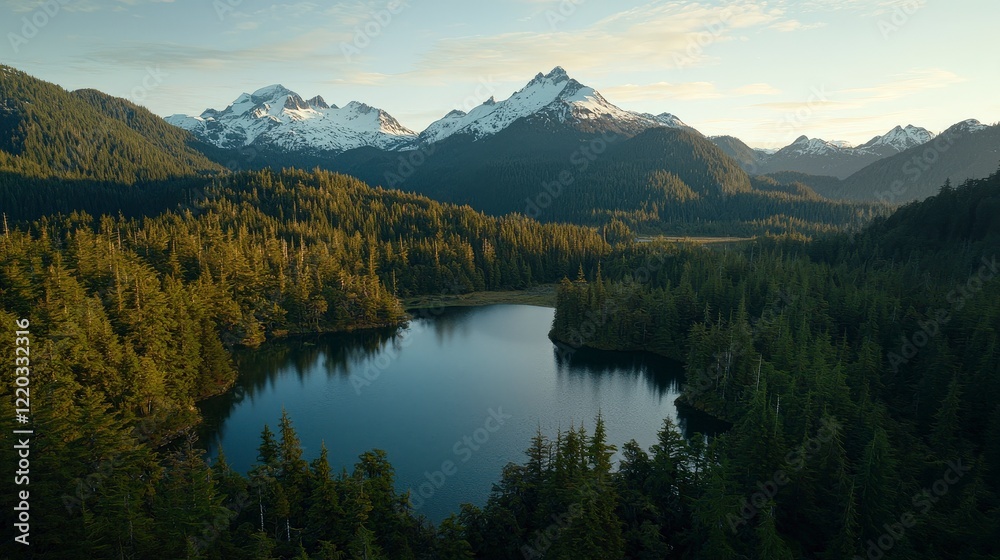 Majestic Mountain Landscape with Serene Lake in the Wilderness Majestic Mountain Landscape with Serene Lake in the Wilderness