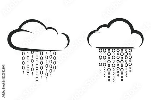  icon of a cloud with binary code cascading downward to represent data flow