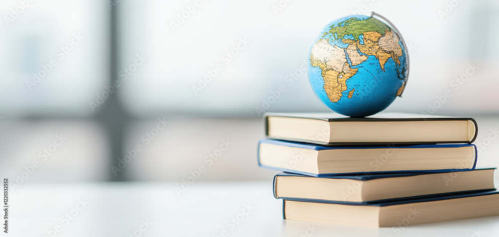 Globe on stacked books symbolizes education and global awareness, inspiring curiosity about world and its diverse cultures
