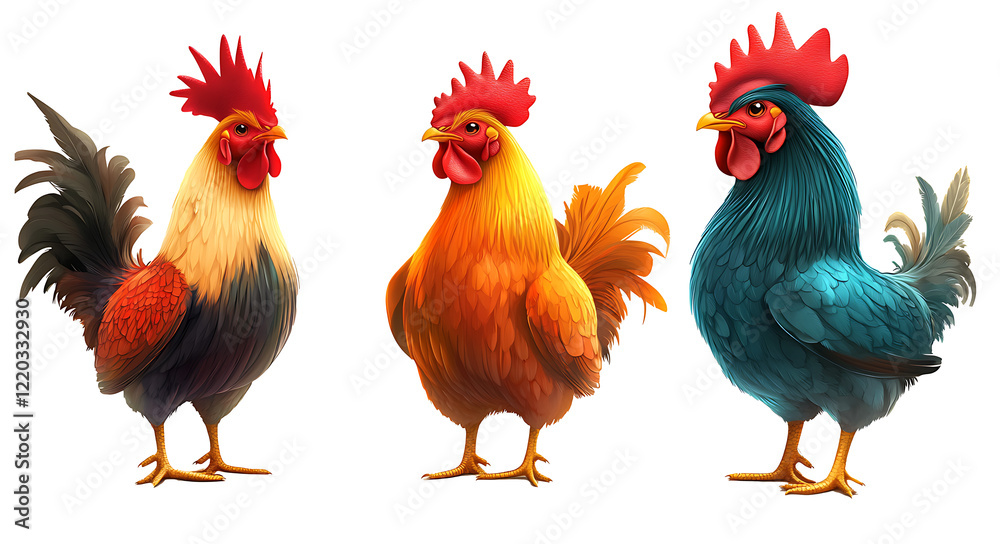 Fototapeta premium Set of chicken with isolated white background.PNG