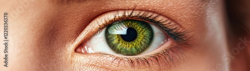 iris patterns eye striking close-up green  concept. Close-up of a vibrant green eye with intricate details.