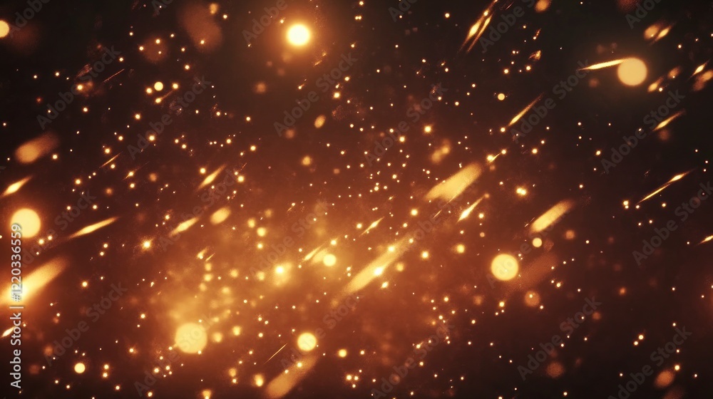 Obraz premium A cinematic still of a starry sky with meteors streaking across it, creating an atmosphere. The dark night sky is filled with bright stars and glowing comets.