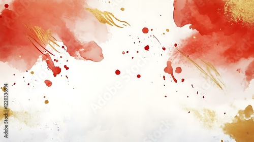 Chinese New Year watercolor background with red and gold brush strokes and space for text or product images