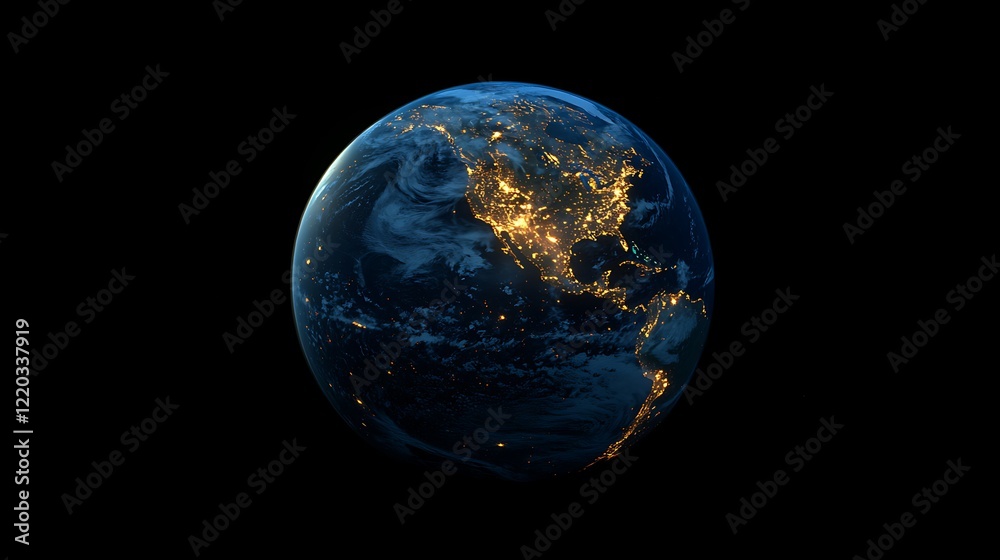3D render of Earth with lights glowing in city 3D render of Earth with lights glowing in city