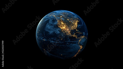 3D render of Earth with lights glowing in city