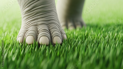 Gentle 's footprint on lush grass. AI. photo