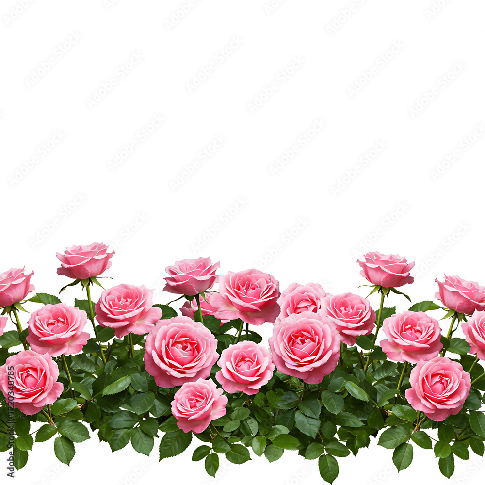 Seamless Pattern of Pink Roses With Green Leaves in Romantic Botanical Illustration On Transparent Background
Seamless Pattern of Pink Roses With Green Leaves in Romantic Botanical Illustration On Transparent Background