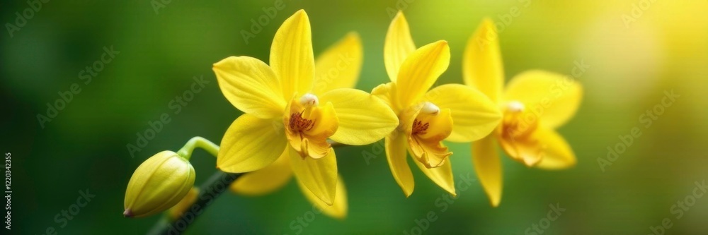 Fototapeta premium Delicate yellow orchids sway gently in the breeze, orchids, petals, delicate