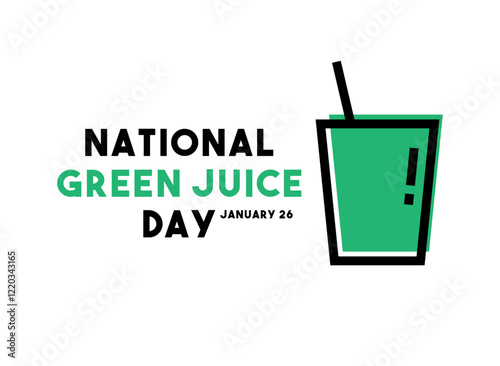 National Green Juice Day. January 26. White background. A glass green juice.