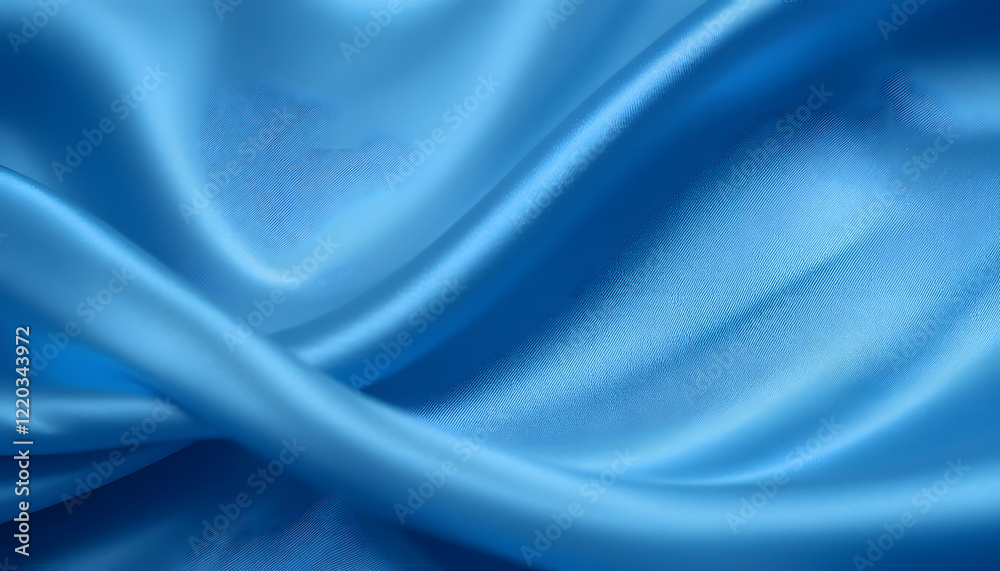 Obraz premium Smooth and Shiny Blue Silk Satin Fabric with Flowing Waves, High-Resolution 4K Close-Up for Luxury Fashion and Elegant Visual Projects.