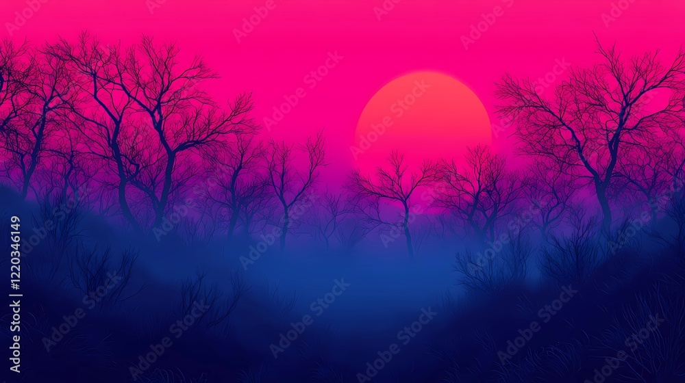 Fototapeta premium Synthwave-inspired retrowave background featuring glowing lights and gridlines, designed in a traditional comic book-inspired style