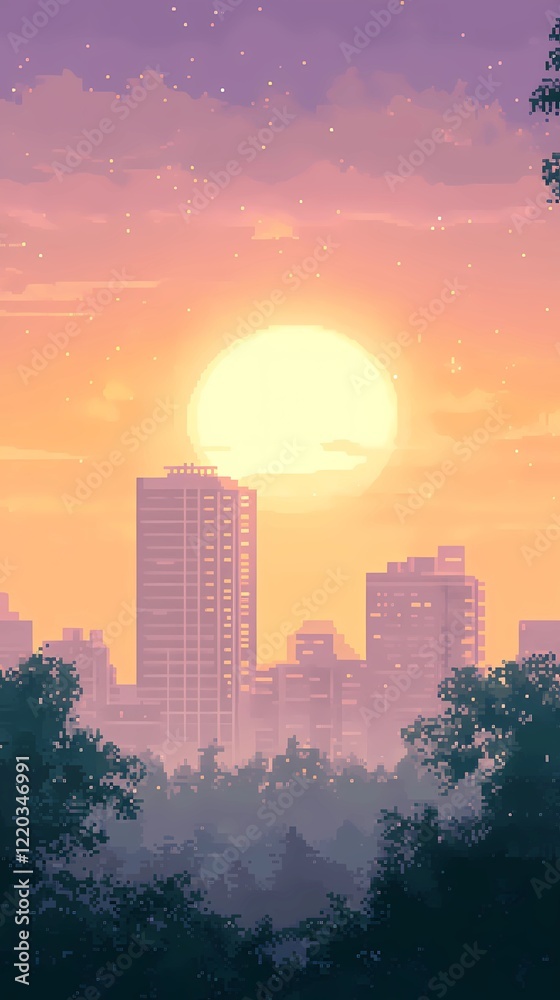 Fototapeta premium Futuristic retrowave background with glowing lights and a gradient horizon, created in a classic comic book illustration style