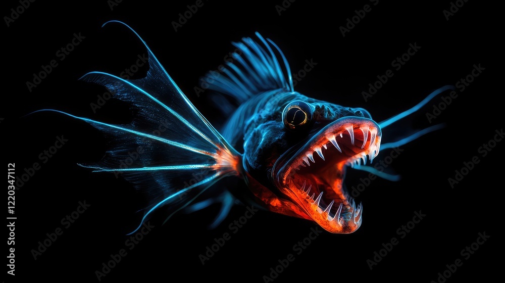 Luminous Deep-Sea Fish with Striking Colors and Intricate Features