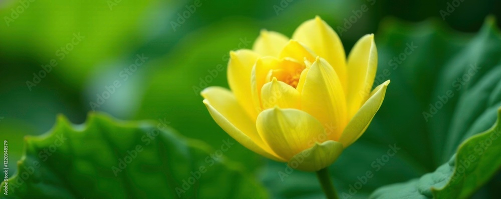 Delicate yellow watermelon flower unfolding on a lush green leaf, yellow, botanical Delicate yellow watermelon flower unfolding on a lush green leaf, yellow, botanical