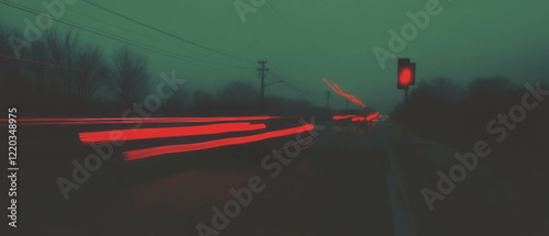 Blurring lights create a dynamic abstract representation of speed on a dark highway at night