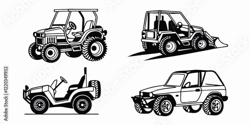 illustration of brush cutter vehicle silhouette vector, isolated on a white background.