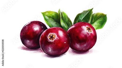 Wallpaper Mural Vibrant Watercolor Painting of Three Cranberries with Lush Green Leaves Torontodigital.ca