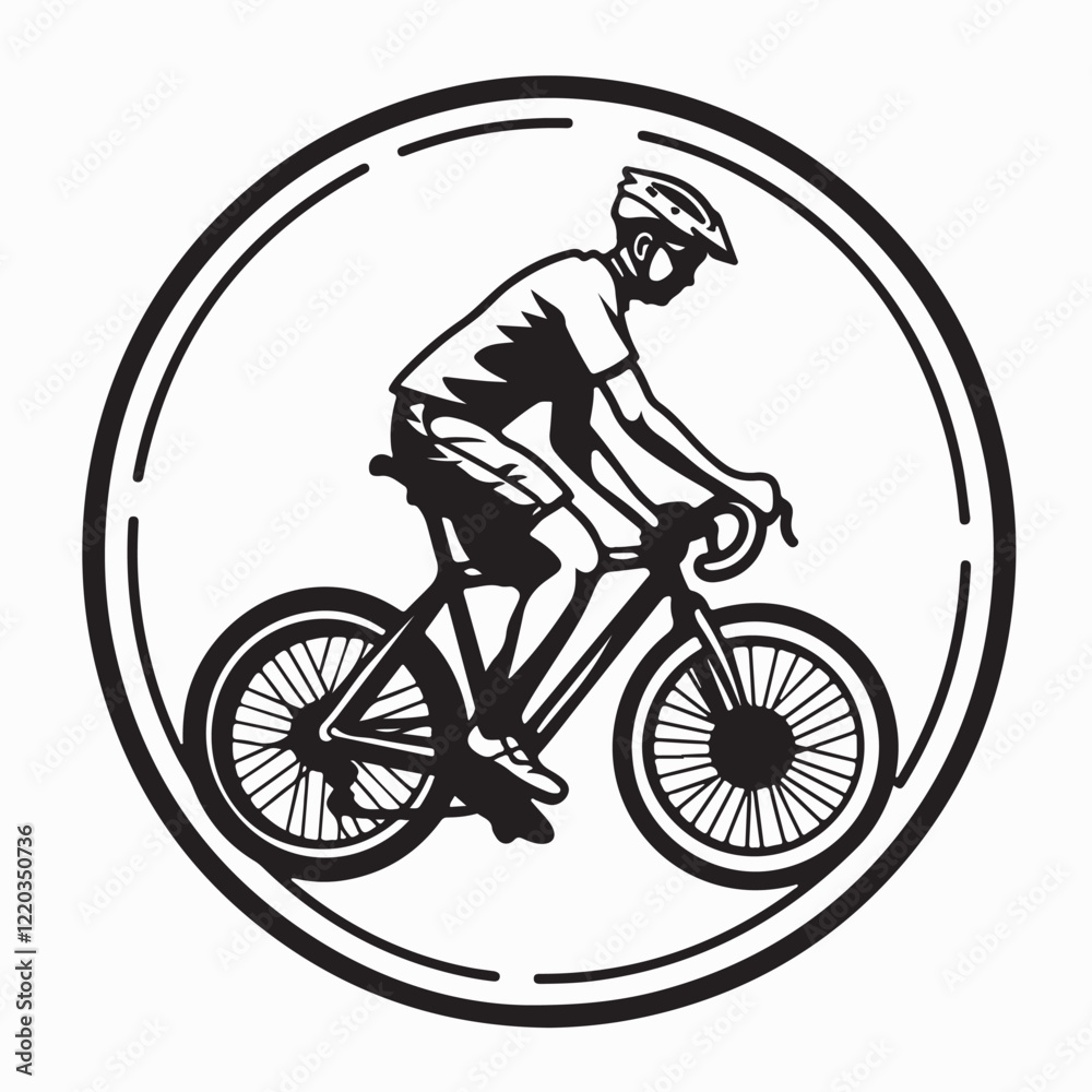 Naklejka premium Riding Bike in Circle Logo Template vector image isolated on white background.