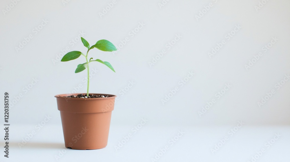 Obraz premium A Tiny Sprout: New Life in a Brown Pot