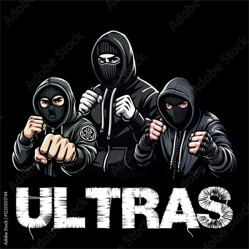 illustration vector graphic of Football fans ultras hooligan wear balaclava and black jacket design for logo, t-shirt, etc