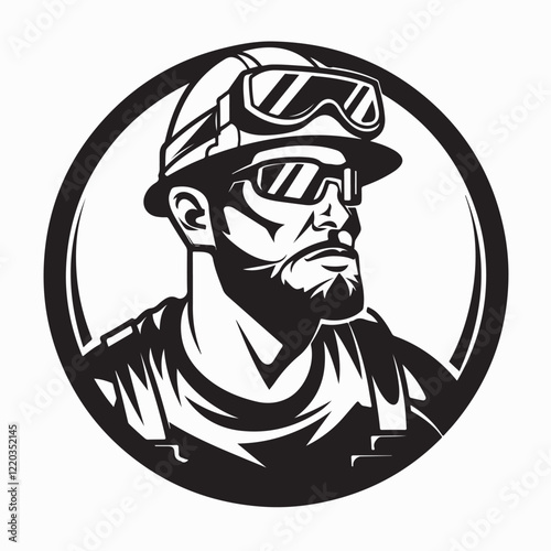 Oil Worker in the Mining Field, with Equipment and Energy Extraction logo design vector.