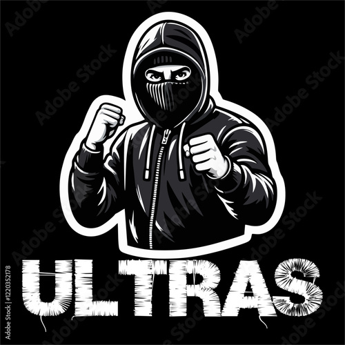illustration vector graphic of Football fans ultras hooligan wear balaclava and black jacket design for logo, t-shirt, etc