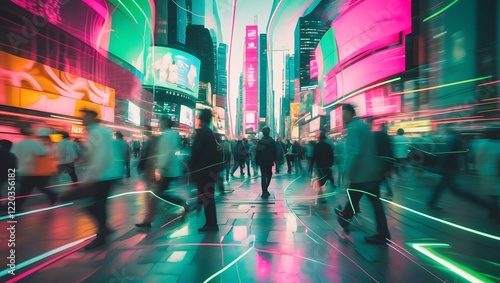 a surreal and vibrant cinematic photograph capturing the frenetic essence of a bustling and chaotic urban scene, with twisted, wavy lines and varying opacity, blending abstract art elements, photoreal