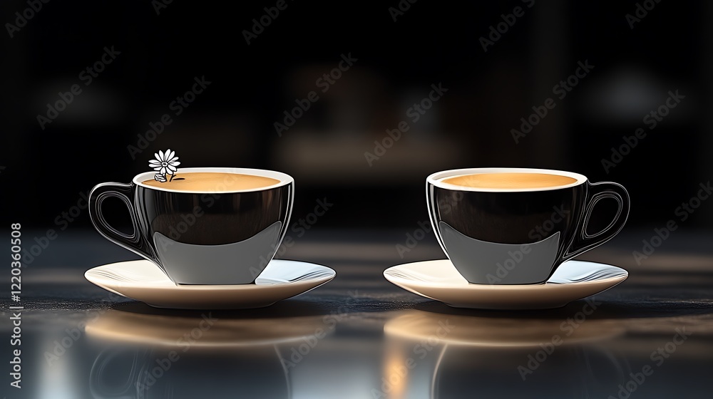 Obraz premium Two Cups Of Coffee With A Flower Garnish