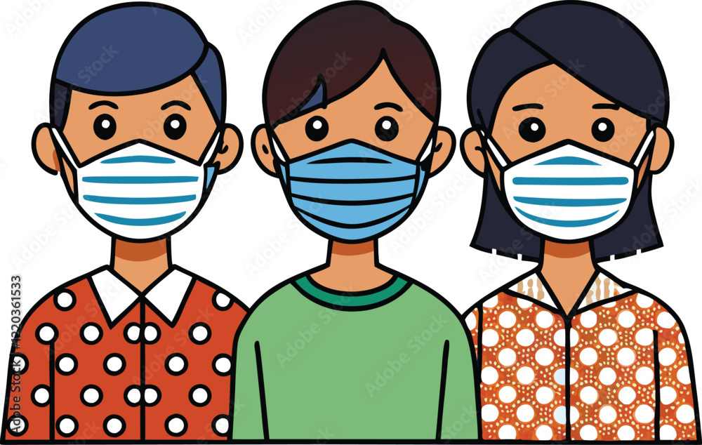 Fototapeta premium people with mask and medical protection vector illustration