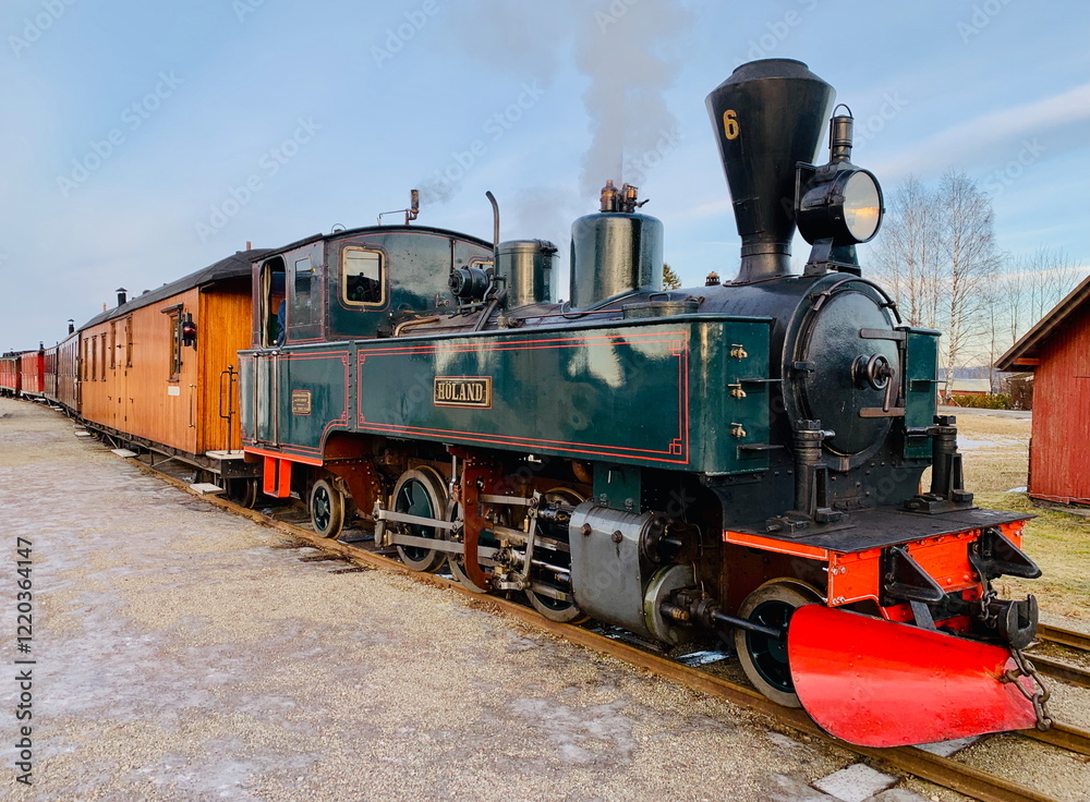 Naklejka premium Vintage steam locomotive on Tertitten, The Urskog-Høland Railway in Norway