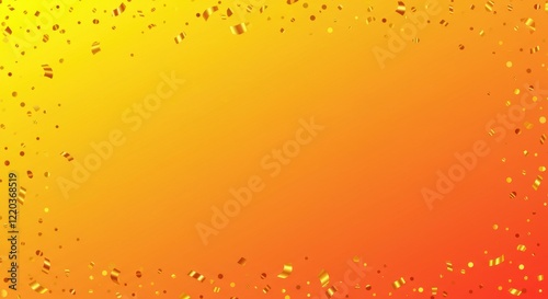 A party-inspired gradient background in cheerful yellow and orange hues with scattered confetti pieces gently fading into the design