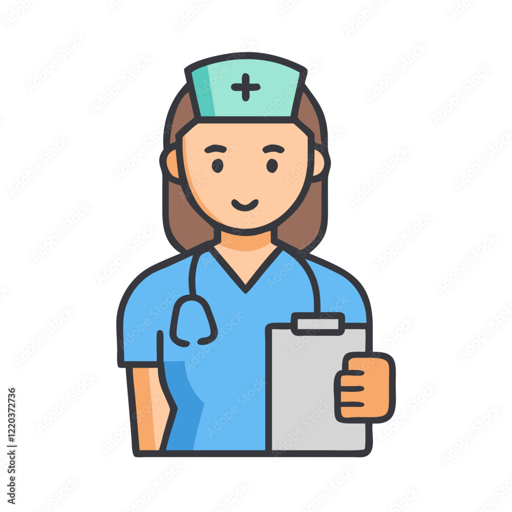 Nurse in scrubs holding clipboard Nurse in scrubs holding clipboard