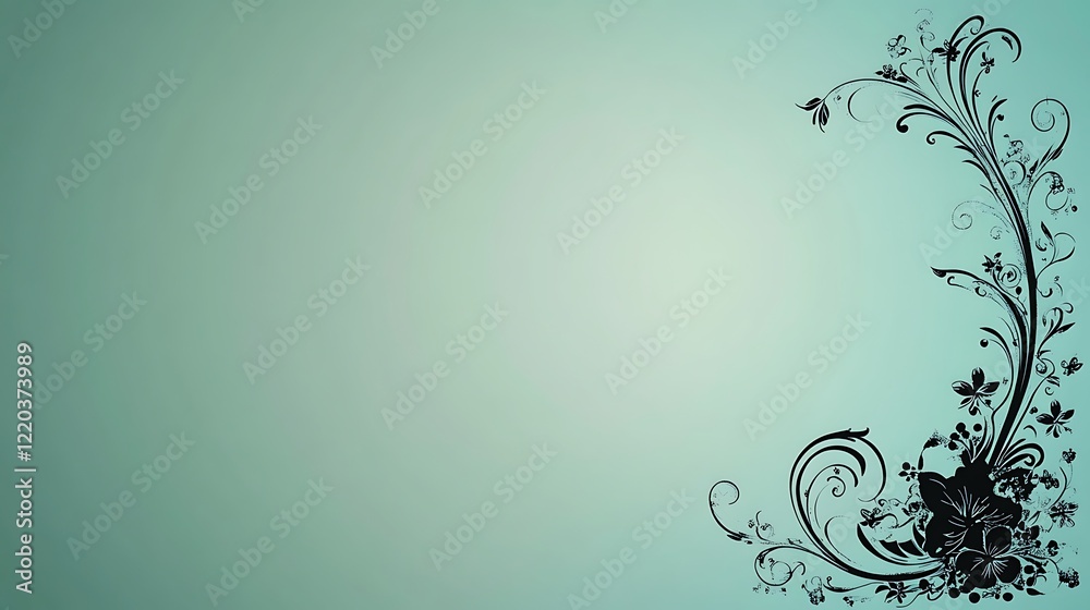 Elegant Black Floral Design on Mint Green Background Elegant Black Floral Design on Mint Green Background